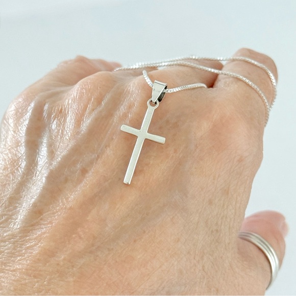 Sterling Silver Small Cross Necklace, Silver Chain, Religious Dainty Jewelry - Picture 12 of 14